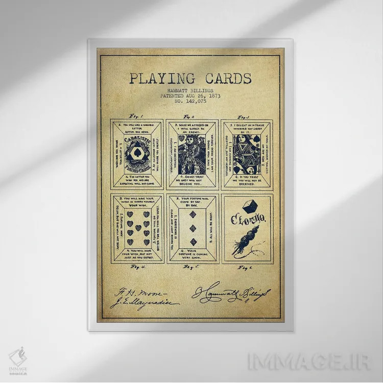 تابلو طرح قدیمی اختراع کارت بازی همت بیلینگز اثر پیکسل کهنه (استودیو/نام هنری) - نمای قابدار سفید