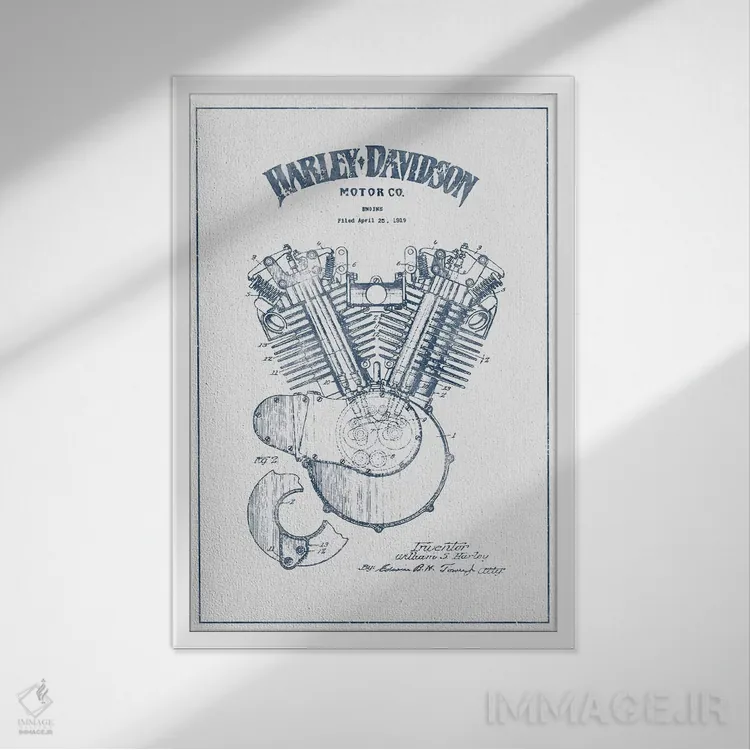 تابلو موتورسیکلتهای هارلی-دیویدسون (جوهر) ۱ اثر پیکسل کهنه (استودیو/نام هنری) - نمای قابدار سفید