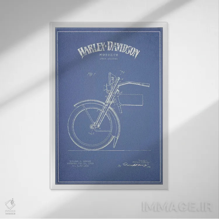 تابلو موتورسیکلتهای هارلی-دیویدسون (آبی روشن) ۴ اثر پیکسل کهنه (استودیو/نام هنری) - نمای قابدار سفید