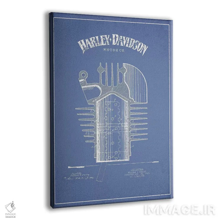 تابلو سیلندر موتورسیکلتهای هارلی-دیویدسون (آبی روشن) اثر پیکسل کهنه (استودیو/نام هنری) - نمای پرسپکتیو محصول