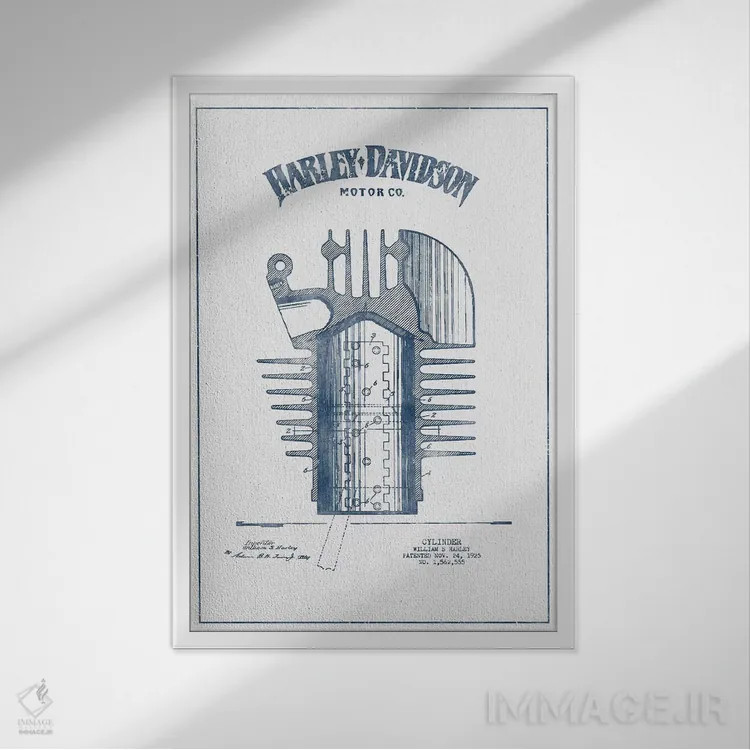تابلو سیلندر موتورسیکلتهای هارلی-دیویدسون (جوهر) اثر پیکسل کهنه (استودیو/نام هنری) - نمای قابدار سفید