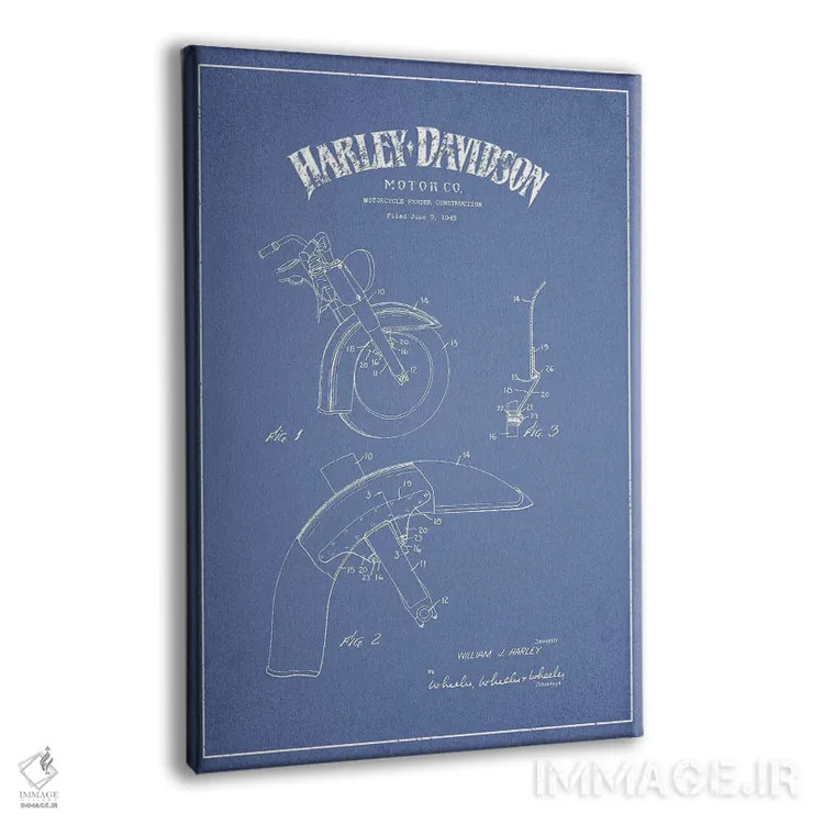 تابلو ساخت گلگیر موتورسیکلتهای هارلی-دیویدسون (آبی روشن) اثر پیکسل کهنه (استودیو/نام هنری) - نمای پرسپکتیو محصول