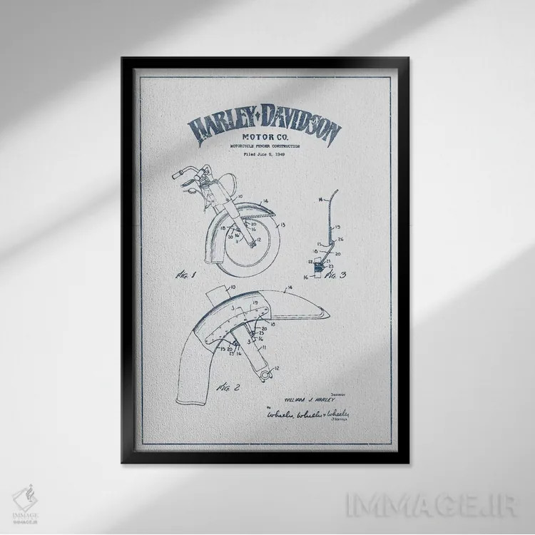 تابلو ساخت گلگیر موتورسیکلتهای هارلی-دیویدسون (جوهر) اثر پیکسل کهنه (استودیو/نام هنری) - نمای قابدار مشکی