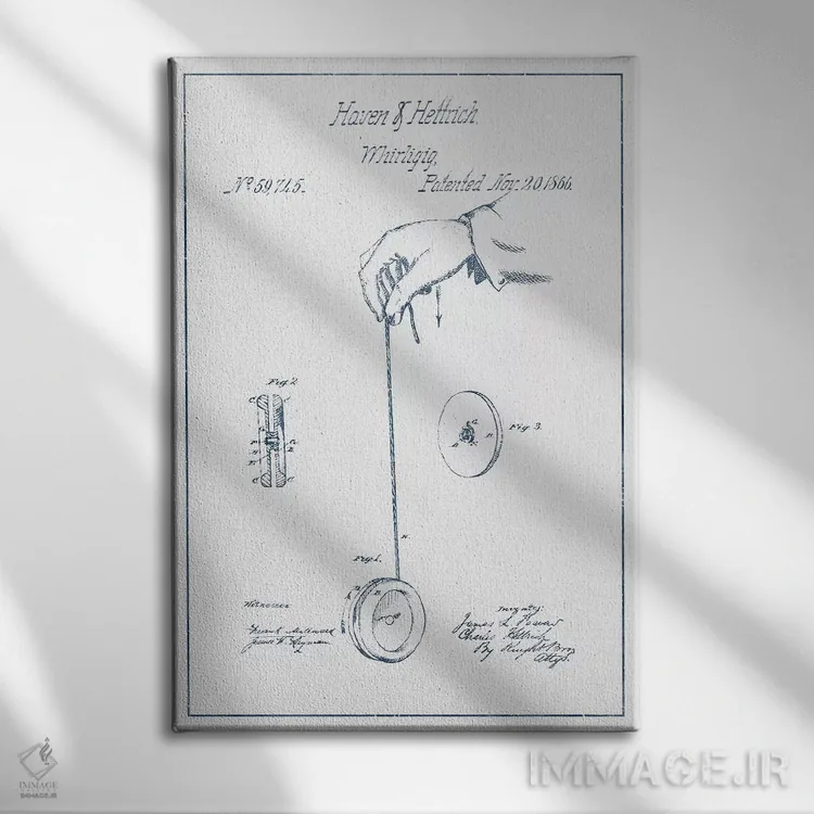 تابلو طرح اختراع اسباببازی گردان هاون و هتریچ (جوهر) اثر پیکسل کهنه (استودیو/نام هنری) - نمای روبهرو روی دیوار