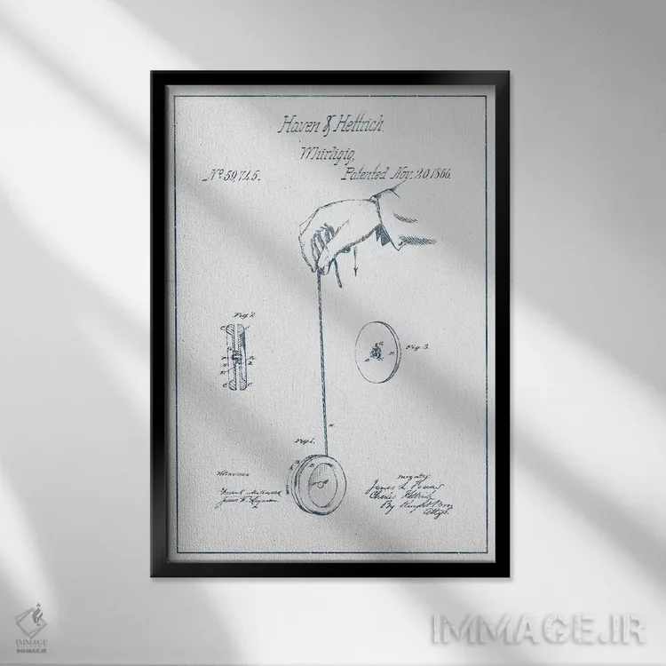 تابلو طرح اختراع اسباببازی گردان هاون و هتریچ (جوهر) اثر پیکسل کهنه (استودیو/نام هنری) - نمای قابدار مشکی