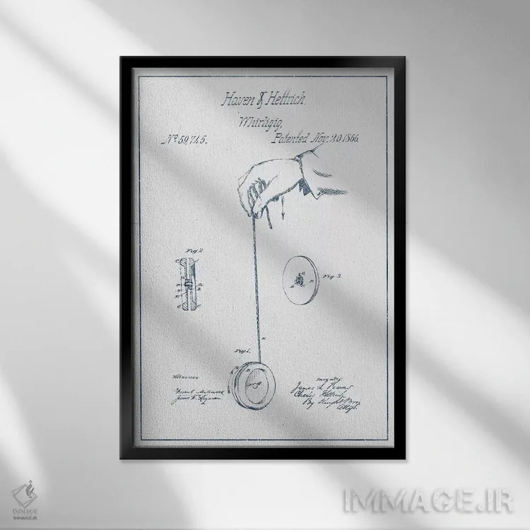 تابلو طرح اختراع اسباببازی گردان هاون و هتریچ (جوهر) اثر پیکسل کهنه (استودیو/نام هنری) - نمای قابدار مشکی