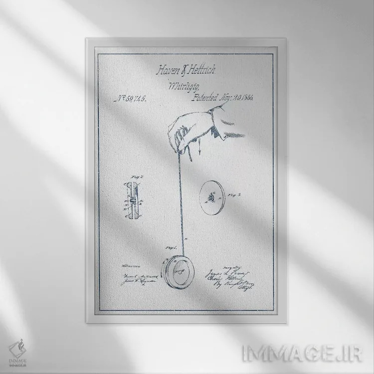 تابلو طرح اختراع اسباببازی گردان هاون و هتریچ (جوهر) اثر پیکسل کهنه (استودیو/نام هنری) - نمای قابدار سفید
