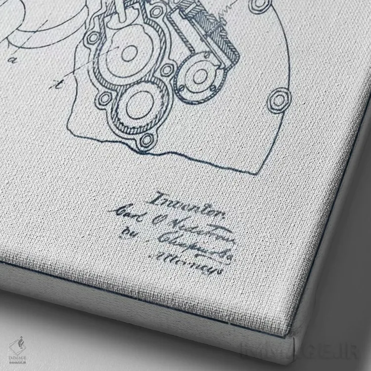 تابلو طرح اختراع مکانیزم کنترل موتورسیکلت ایندیَن با دستگیره (جوهر) اثر پیکسل کهنه (استودیو/نام هنری) - نمای نزدیک بافت بوم