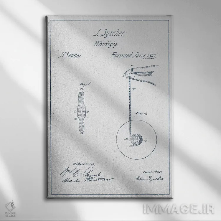 تابلو طرح اختراع اسباببازی گردان جی. سرچر (جوهر) اثر پیکسل کهنه (استودیو/نام هنری) - نمای روبهرو روی دیوار