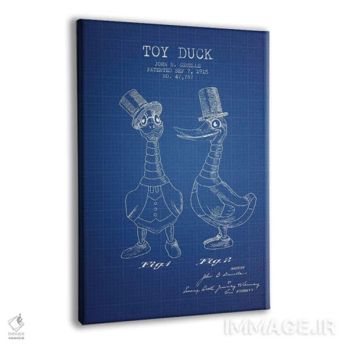 تابلو Male Patent Sketch (Blue Grid),طرح اختراع اردک اسباببازی نر جی.بی. گروئل (شبکه آبی) اثر پیکسل کهنه (استودیو/نام هنری) - نمای پرسپکتیو محصول