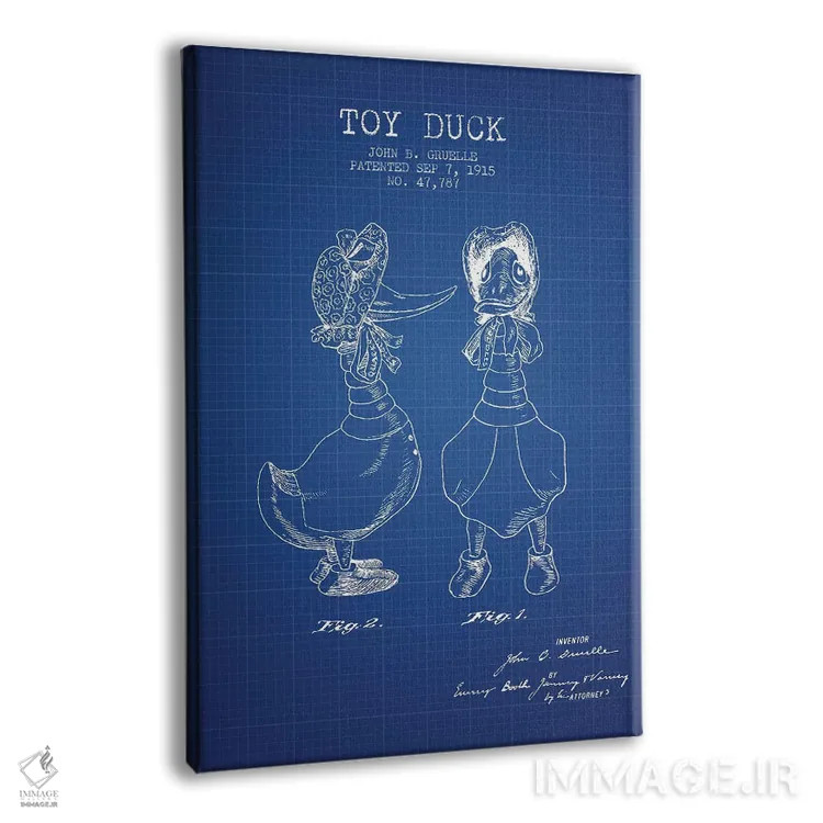 تابلو Female Patent Sketch (Blue Grid),طرح اختراع اردک اسباببازی ماده جی.بی. گروئل (شبکه آبی) اثر پیکسل کهنه (استودیو/نام هنری) - نمای پرسپکتیو محصول