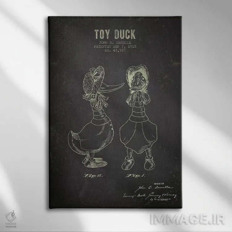 تابلو Female Patent Sketch (Charcoal),طرح اختراع اردک اسباببازی ماده جی.بی. گروئل (زغالسنگی) اثر پیکسل کهنه (استودیو/نام هنری) - نمای روبهرو روی دیوار