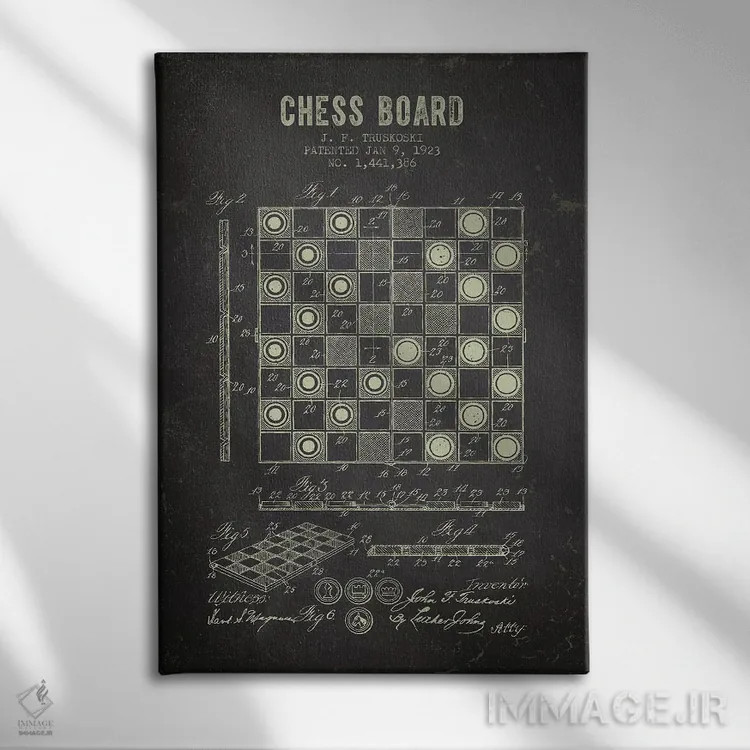 تابلو طرح اختراع صفحه شطرنج جی.اف. تروسکوسکی (زغالسنگی) اثر پیکسل کهنه (استودیو/نام هنری) - نمای روبهرو روی دیوار