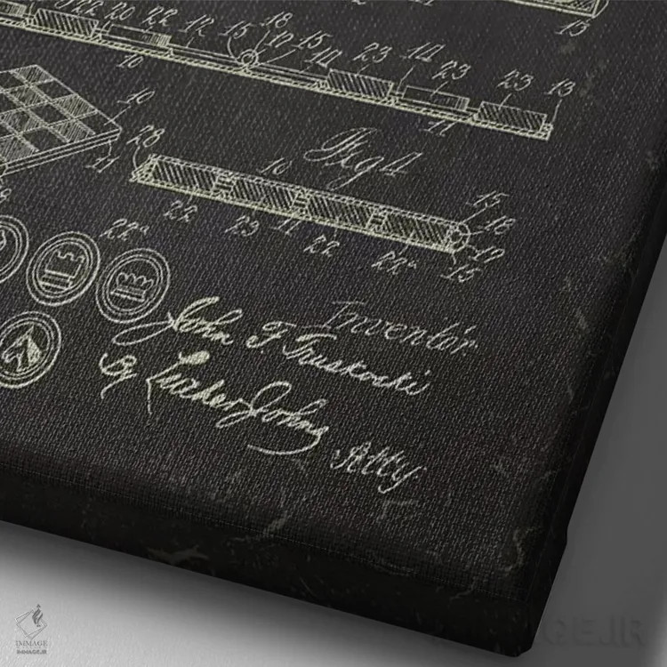 تابلو طرح اختراع صفحه شطرنج جی.اف. تروسکوسکی (زغالسنگی) اثر پیکسل کهنه (استودیو/نام هنری) - نمای نزدیک بافت بوم