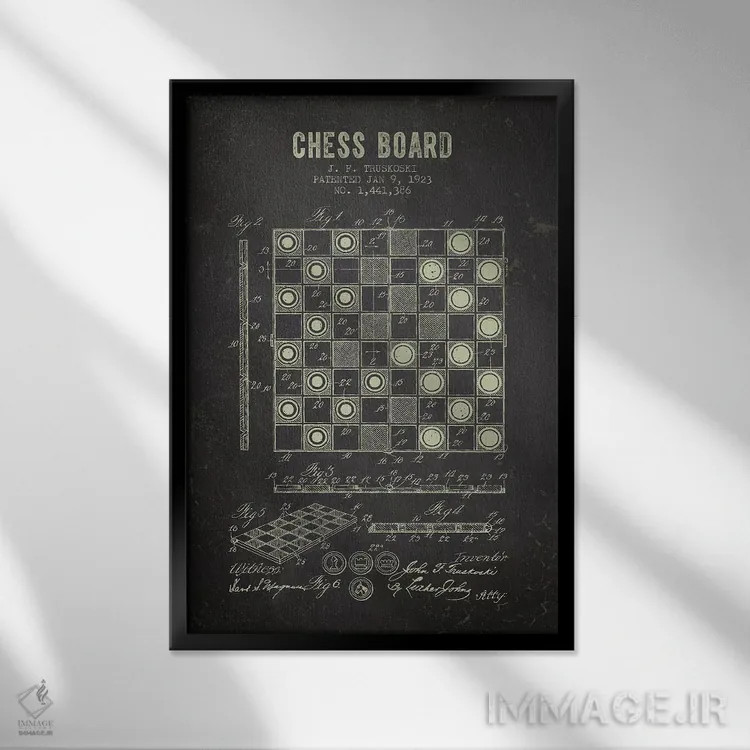 تابلو طرح اختراع صفحه شطرنج جی.اف. تروسکوسکی (زغالسنگی) اثر پیکسل کهنه (استودیو/نام هنری) - نمای قابدار مشکی