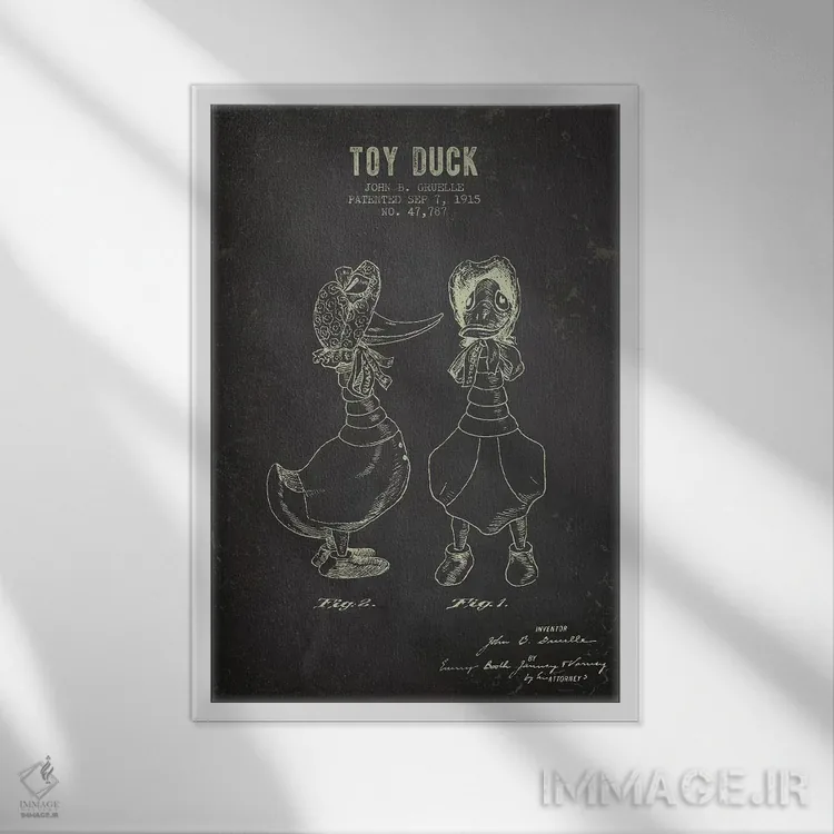 تابلو Female Patent Sketch (Charcoal),طرح اختراع اردک اسباببازی ماده جی.بی. گروئل (زغالسنگی) اثر پیکسل کهنه (استودیو/نام هنری) - نمای قابدار سفید
