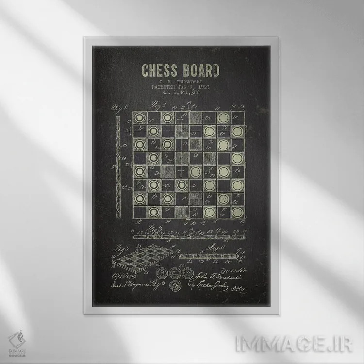 تابلو طرح اختراع صفحه شطرنج جی.اف. تروسکوسکی (زغالسنگی) اثر پیکسل کهنه (استودیو/نام هنری) - نمای قابدار سفید