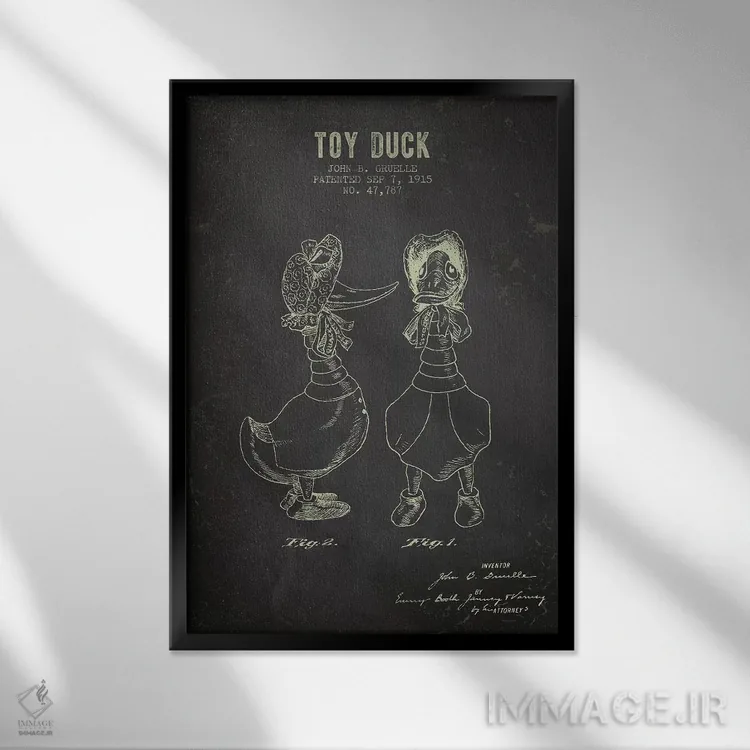 تابلو Female Patent Sketch (Charcoal),طرح اختراع اردک اسباببازی ماده جی.بی. گروئل (زغالسنگی) اثر پیکسل کهنه (استودیو/نام هنری) - نمای قابدار مشکی