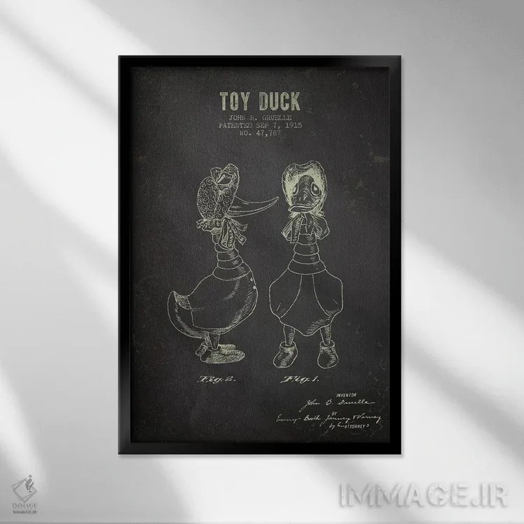 تابلو Female Patent Sketch (Charcoal),طرح اختراع اردک اسباببازی ماده جی.بی. گروئل (زغالسنگی) اثر پیکسل کهنه (استودیو/نام هنری) - نمای قابدار مشکی