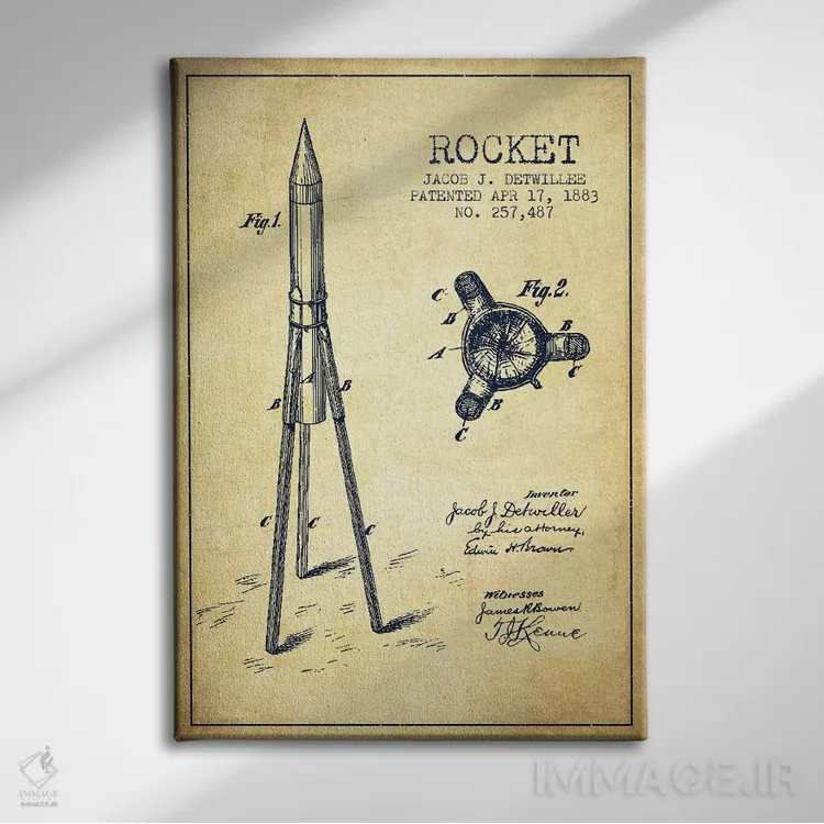 تابلو طرح پتنت قدیمی موشک جیکوب جی. دیتویلی اثر پیکسل کهنه (استودیو/نام هنری) - نمای روبهرو روی دیوار