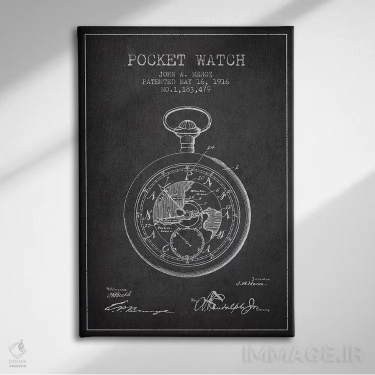 تابلو طرح الگوی ساعت جیبی جان ای. مروز (زغالسنگی) اثر پیکسل کهنه (استودیو/نام هنری) - نمای روبهرو روی دیوار