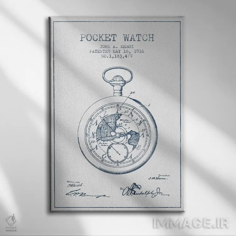 تابلو طرح الگوی ساعت جیبی جان ای. مروز (مرکب) اثر پیکسل کهنه (استودیو/نام هنری) - نمای روبهرو روی دیوار
