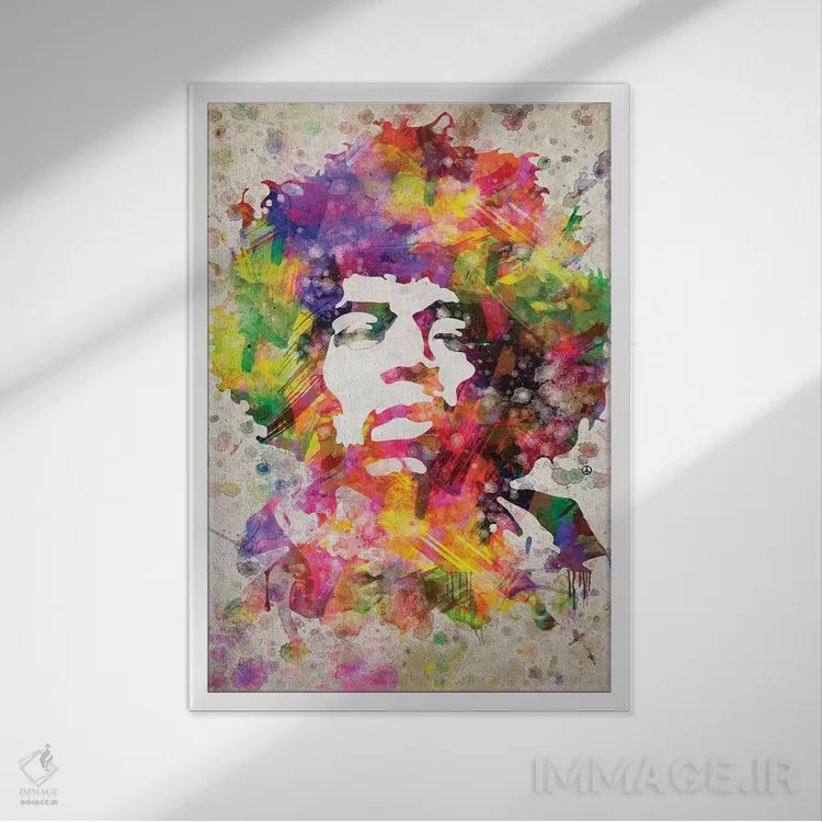 تابلو جیمی هندریکس (نوازنده و خواننده) اثر پیکسل کهنه (استودیو/نام هنری) - نمای قابدار سفید