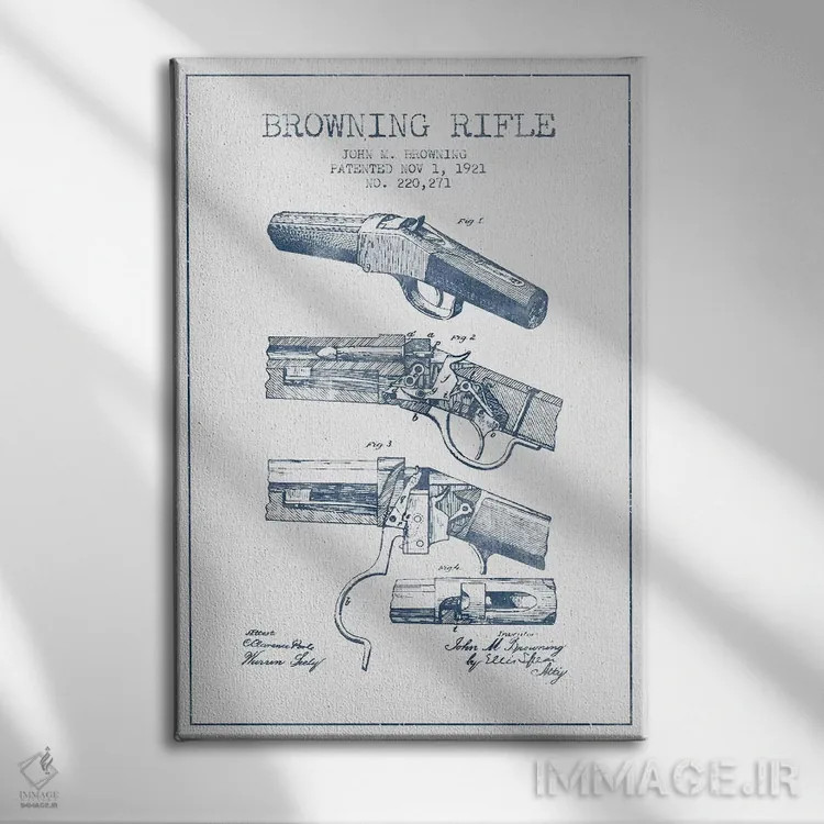 تابلو طرح پتنت تفنگ جان ام. براونینگ (مرکب) اثر پیکسل کهنه (استودیو/نام هنری) - نمای روبهرو روی دیوار