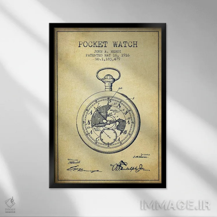 تابلو طرح الگوی قدیمی ساعت جیبی جان ای. مروز اثر پیکسل کهنه (استودیو/نام هنری) - نمای قابدار مشکی