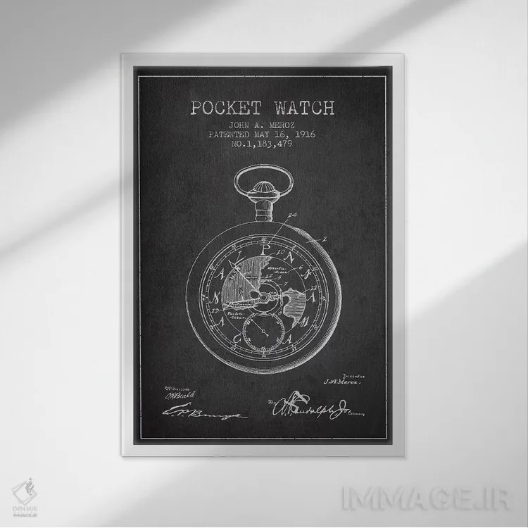 تابلو طرح الگوی ساعت جیبی جان ای. مروز (زغالسنگی) اثر پیکسل کهنه (استودیو/نام هنری) - نمای قابدار سفید