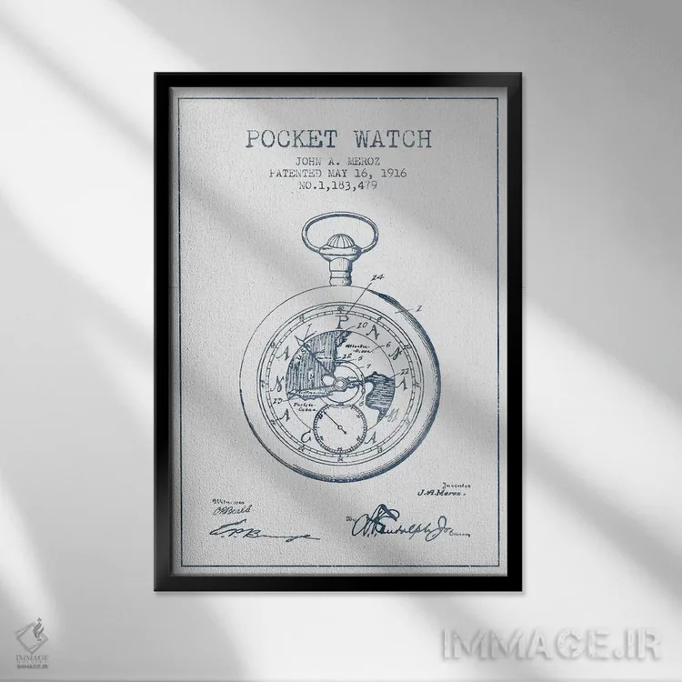 تابلو طرح الگوی ساعت جیبی جان ای. مروز (مرکب) اثر پیکسل کهنه (استودیو/نام هنری) - نمای قابدار مشکی