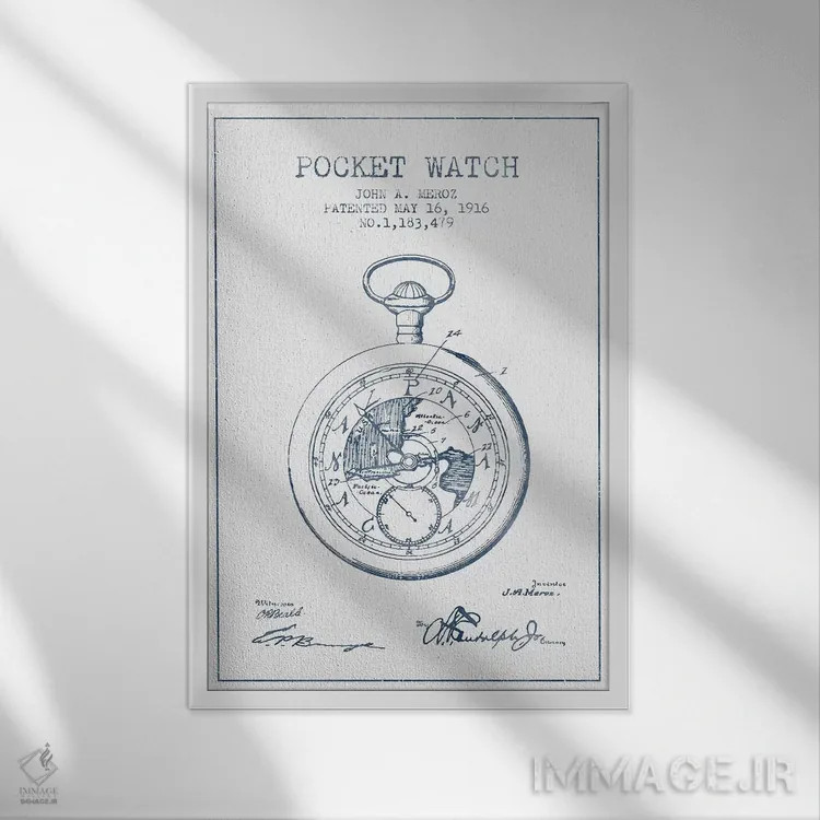 تابلو طرح الگوی ساعت جیبی جان ای. مروز (مرکب) اثر پیکسل کهنه (استودیو/نام هنری) - نمای قابدار سفید