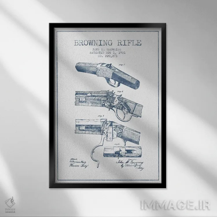 تابلو طرح پتنت تفنگ جان ام. براونینگ (مرکب) اثر پیکسل کهنه (استودیو/نام هنری) - نمای قابدار مشکی