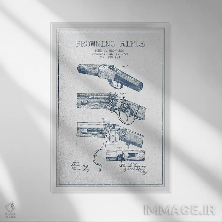 تابلو طرح پتنت تفنگ جان ام. براونینگ (مرکب) اثر پیکسل کهنه (استودیو/نام هنری) - نمای قابدار سفید