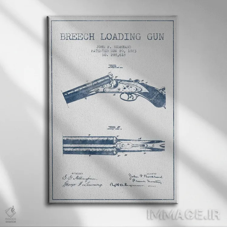 تابلو طرح پتنت اسلحه لوباورگ از عقب جان پی. بورکارد (مرکب) اثر پیکسل کهنه (استودیو/نام هنری) - نمای روبهرو روی دیوار