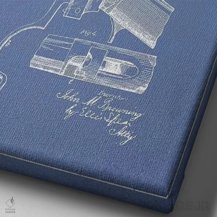 تابلو طرح پتنت تفنگ جان ام. براونینگ (آبی روشن) اثر پیکسل کهنه (استودیو/نام هنری) - نمای نزدیک بافت بوم