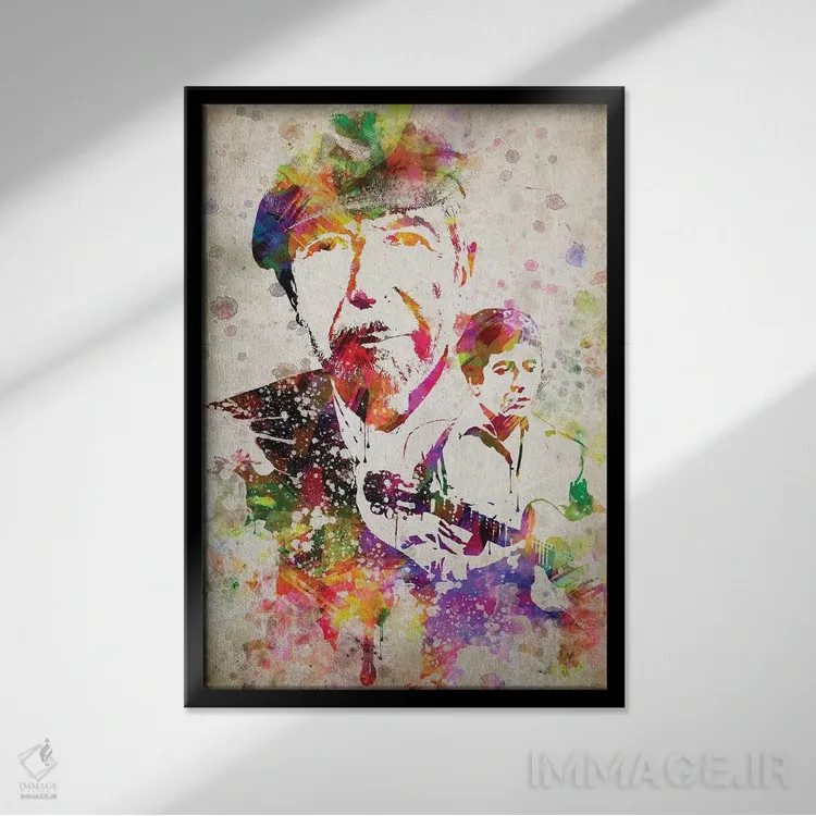 تابلو لئونارد کوهن (خواننده و شاعر) اثر پیکسل کهنه (استودیو/نام هنری) - نمای قابدار مشکی