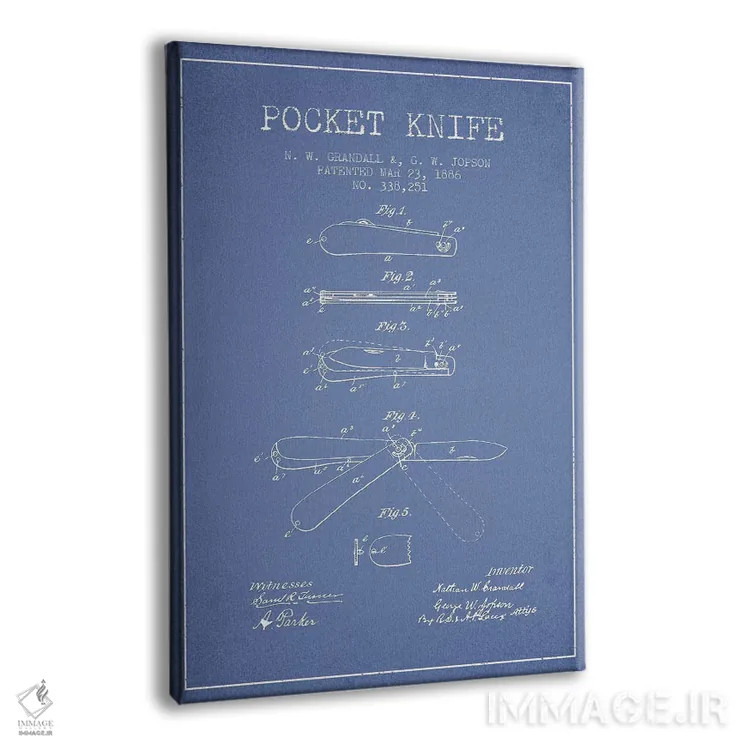 تابلو طرح پتنت چاقوی جیبی ان. دبلیو. گرندال و جی. دبلیو. جاپسون (آبی روشن) اثر پیکسل کهنه (استودیو/نام هنری) - نمای پرسپکتیو محصول