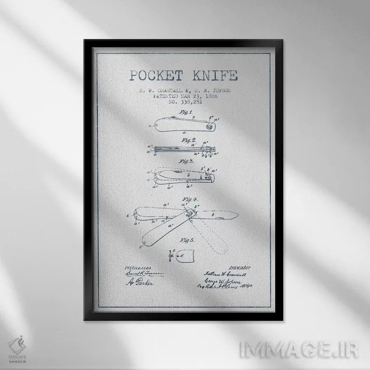 تابلو طرح پتنت چاقوی جیبی ان. دبلیو. گرندال و جی. دبلیو. جاپسون (مرکب) اثر پیکسل کهنه (استودیو/نام هنری) - نمای قابدار مشکی
