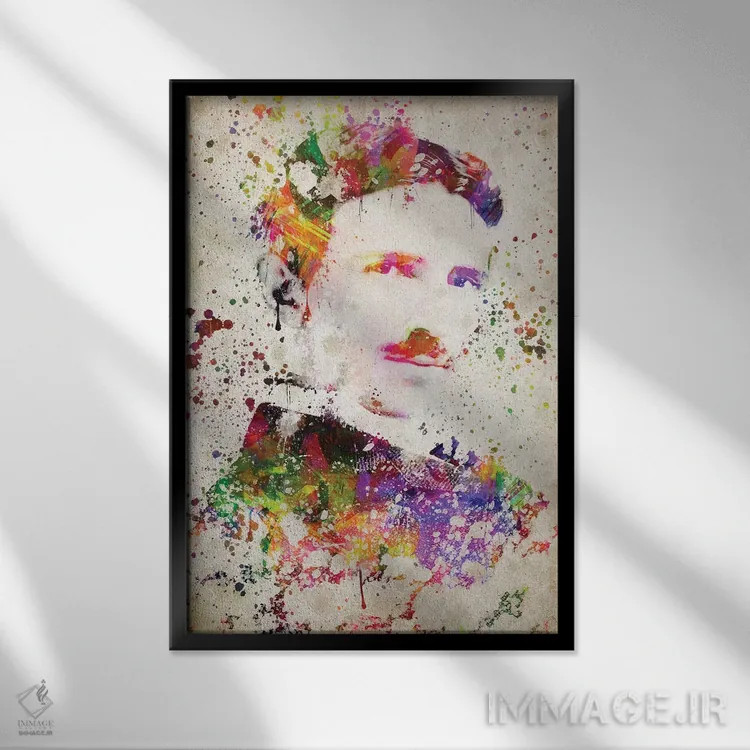 تابلو نیکولا تسلا (مهندس و مخترع) اثر پیکسل کهنه (استودیو/نام هنری) - نمای قابدار مشکی