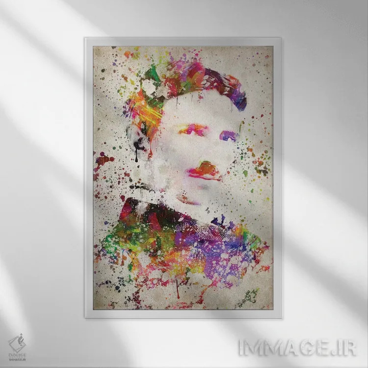 تابلو نیکولا تسلا (مهندس و مخترع) اثر پیکسل کهنه (استودیو/نام هنری) - نمای قابدار سفید