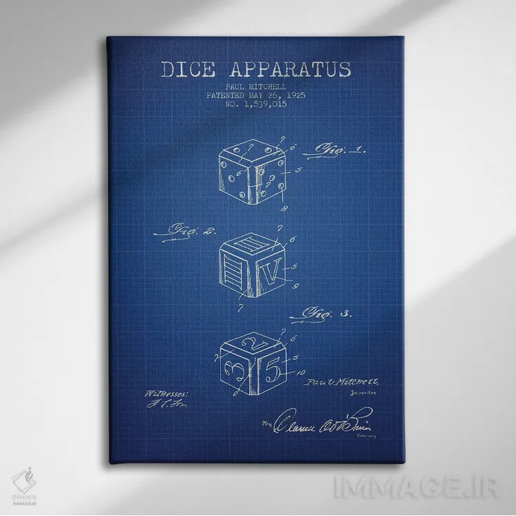 تابلو طرح پتنت دستگاه تاس پاول میچل (شبکه آبی) اثر پیکسل کهنه (استودیو/نام هنری) - نمای روبهرو روی دیوار