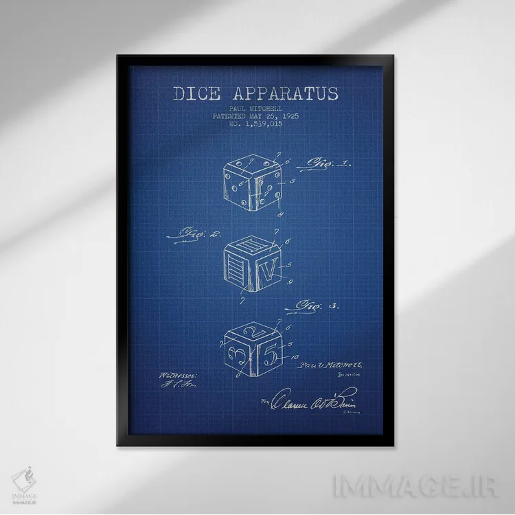 تابلو طرح پتنت دستگاه تاس پاول میچل (شبکه آبی) اثر پیکسل کهنه (استودیو/نام هنری) - نمای قابدار مشکی