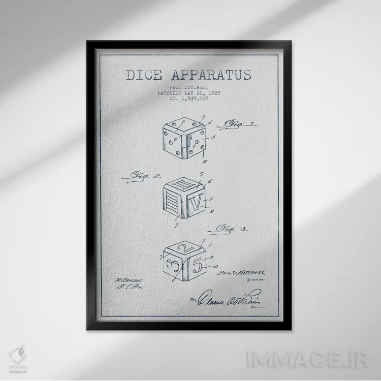 تابلو طرح پتنت دستگاه تاس پاول میچل (مرکب) اثر پیکسل کهنه (استودیو/نام هنری) - نمای قابدار مشکی