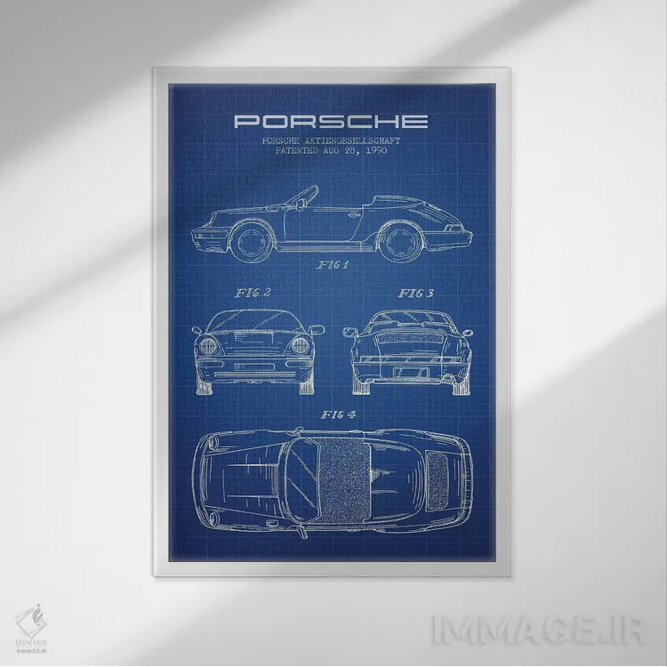 تابلو طرح پتنت پورشه شرکت پورشه (شبکه آبی) اثر پیکسل کهنه (استودیو/نام هنری) - نمای قابدار سفید