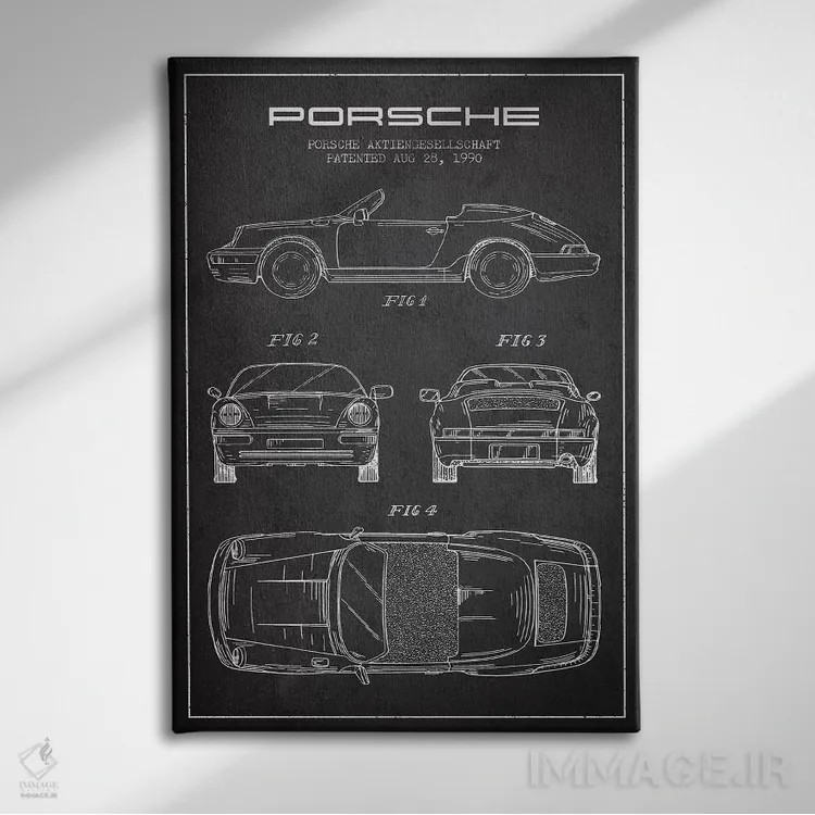 تابلو طرح پتنت پورشه شرکت پورشه (زغالسنگی) اثر پیکسل کهنه (استودیو/نام هنری) - نمای روبهرو روی دیوار
