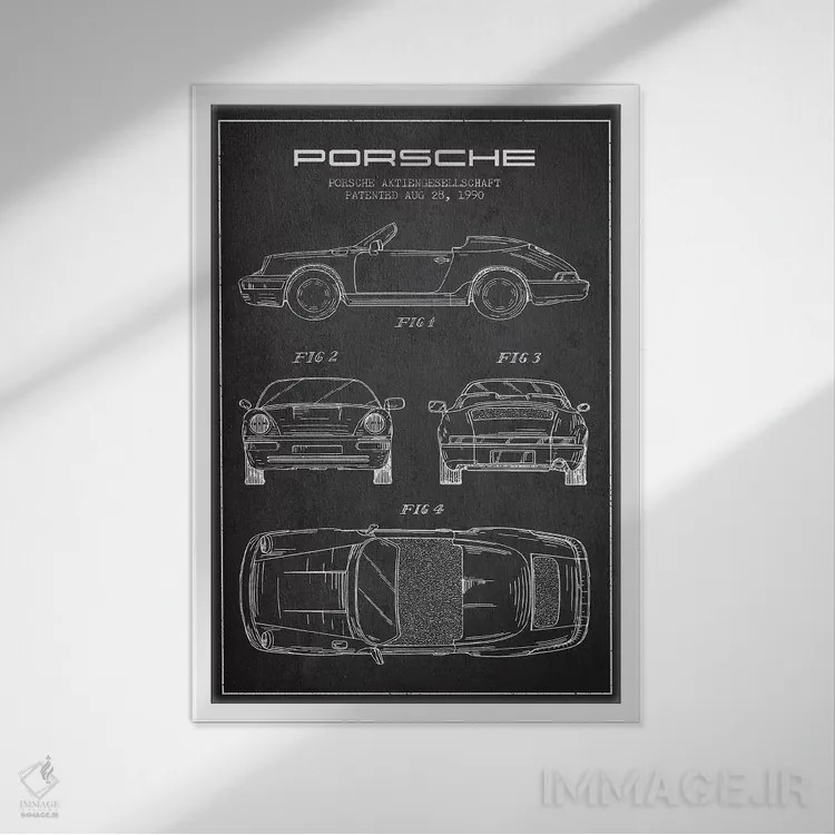 تابلو طرح پتنت پورشه شرکت پورشه (زغالسنگی) اثر پیکسل کهنه (استودیو/نام هنری) - نمای قابدار سفید