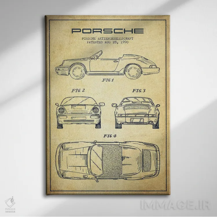 تابلو طرح پتنت قدیمی پورشه شرکت پورشه اثر پیکسل کهنه (استودیو/نام هنری) - نمای روبهرو روی دیوار