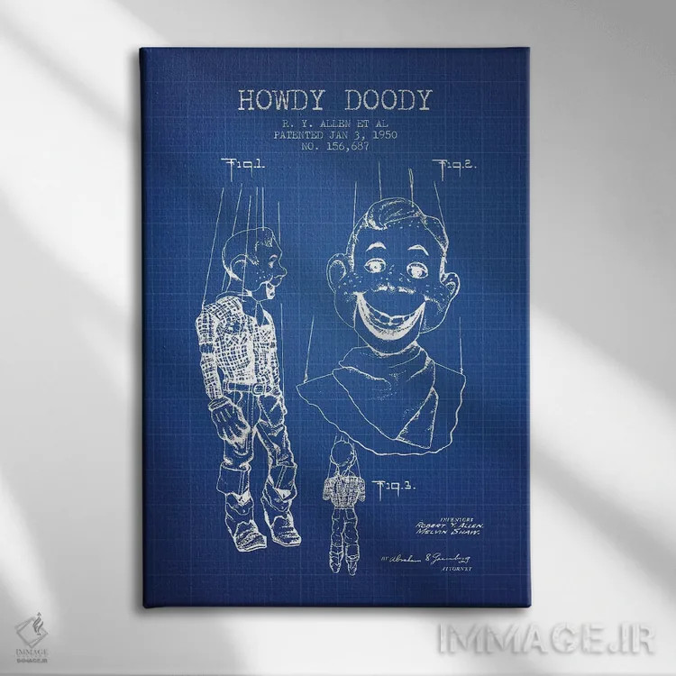 تابلو طرح پتنت عروسک هودی دودی آر.وای. آلن و همکاران (شبکه آبی) اثر پیکسل کهنه (استودیو/نام هنری) - نمای روبهرو روی دیوار