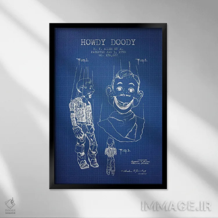 تابلو طرح پتنت عروسک هودی دودی آر.وای. آلن و همکاران (شبکه آبی) اثر پیکسل کهنه (استودیو/نام هنری) - نمای قابدار مشکی